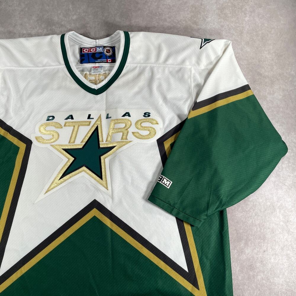Vintage CCM Dallas Stars NHL Hockey Jersey White Green Gold Men's XL Texas